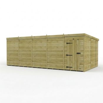 20ft x 10ft Pent Garden Shed Single Door No Windows - Pressure Treated Timber - L610 x W305 x H210 cm - Natural
