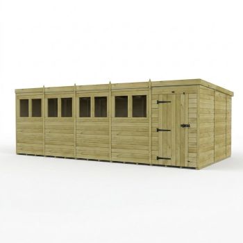 20ft x 10ft Pent Garden Shed Single Door With Windows - Pressure Treated Timber - L610 x W305 x H210 cm - Natural