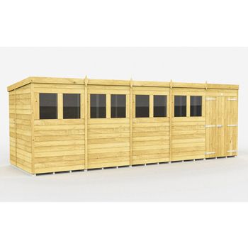 20 x 6 Feet Pent Shed - Double Door With Windows - Wood - L178 x W589 x H201 cm