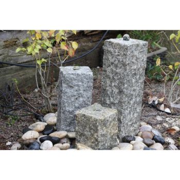 Granite Natural Surface Column Water Features (Set of 3) with Pump, Light, Reservoir and Grid - 20/35/50cm H - Grey
