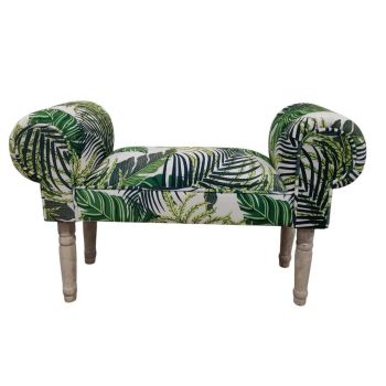 Palm Leaf Print Window Seat Sofa - Fabric - L30 x W86 x H52 cm