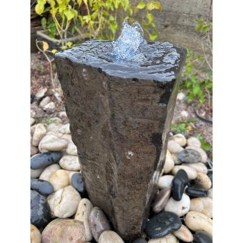Basalt Garden Fountain Water Feature - All Natural Sides with Pump, Light, Reservoir and Grid - 20-25cm W x 60cm H