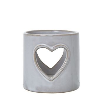 Heart Cut-Out Tealight Holder - Ceramic - L8 x W8 x H8 cm - White