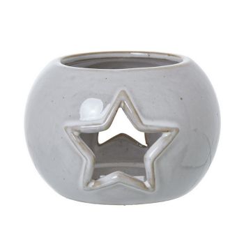 Star Cut-Out Round Tealight Holder - Ceramic - L9 x W9 x H6 cm - White
