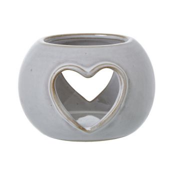 Heart Cut-Out Round Tealight Holder - Ceramic - L9 x W9 x H6 cm - White