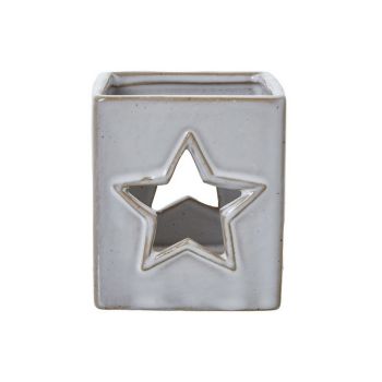Star Cut-Out Square Tealight Holder - Ceramic - L7 x W7 x H8 cm - White