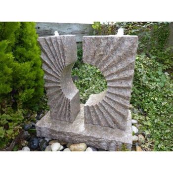 Eclipse Sun Pinky Granite Fountain Water Feature with Pump, Light, Reservoir and Grid - L40 x W70 x H70 cm