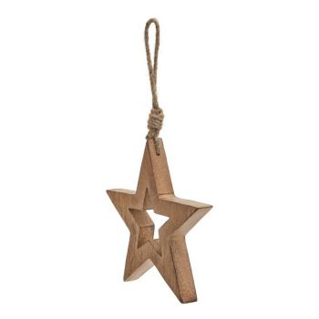 Natural Hanging Star - Wood - L3 x W14 x H14 cm - Brown