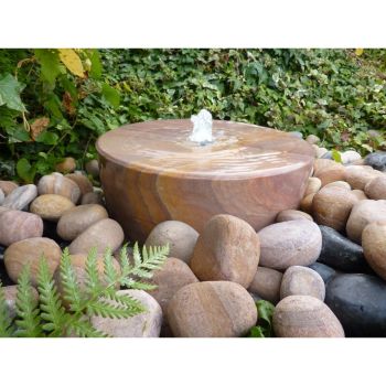 Rainbow Sandstone Mill Wheel Outdoor Water Feature with Pump, Light, Reservoir and Grid - 38cm Dia x 12cm H