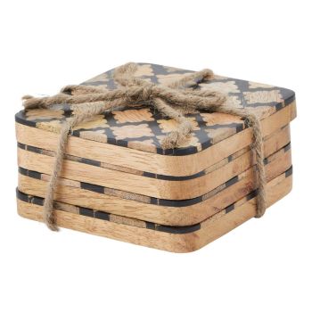 Geometric Coasters (Set of 4) - Wood - L1 x W10 x H10 cm - Brown/Black