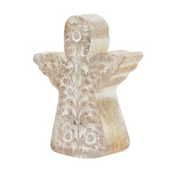 White Wash Collection Patterned Large Angel Decoration - Wood - L12 x W4 x H15 cm - Brown