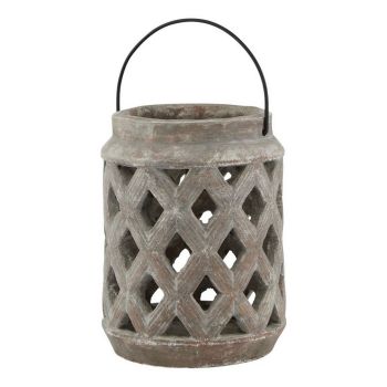 Siena Large Lattice Lantern - Ceramic - L17 x W17 x H23 cm - Brown