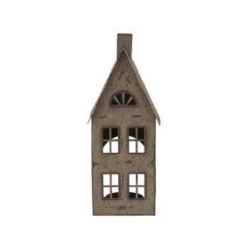 Tall Rustic House Tealight with Glass Votive - Metal - L8 x W9 x H23 cm - Brown