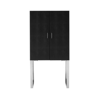 Pacific Black Faux Shark Skin Small Cabinet with Silver Legs - Metal/Wood - L37 x W80 x H158 cm