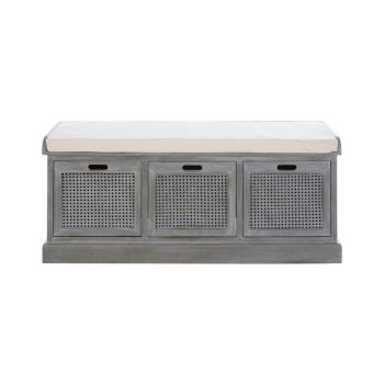 Heritage Three Drawer Storage Bench - Wood - L40 x W120 x H50 cm - Slate Grey