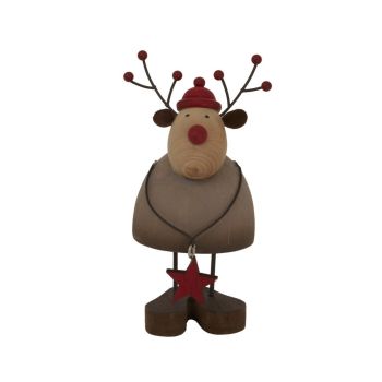 Rustic Reindeer with Star Decoration - Metal - L6 x W7 x H14 cm - Brown