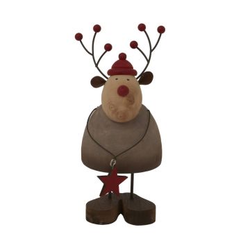 Large Rustic Reindeer with Star Decoration - Metal - L8 x W11 x H19 cm - Brown