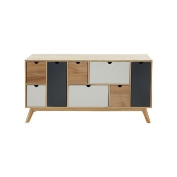 Watson Six Drawer Chest - Wood - L40 x W120 x H63 cm - Grey/Natural/White