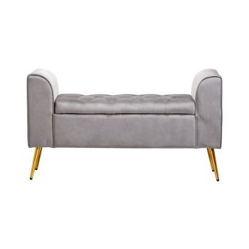 Loretta Velvet Storage Bench - Wood/Synthetic/Textile - L40 x W111 x H63 cm - Grey
