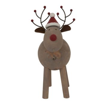 Large Rustic Rudolf with Hat Christmas Decoration - Metal - L9 x W13 x H20 cm - Brown