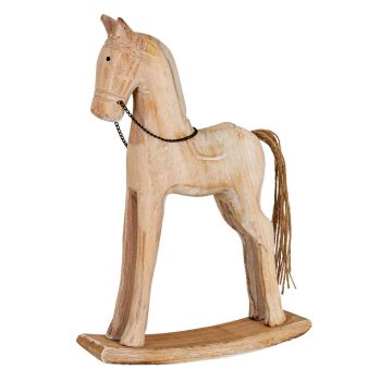 Large Natural Rustic Rocking Horse Christmas Decoration - Wood - L6 x W25 x H37 cm - Brown