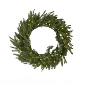 Green Pre-Lit Woodland 100 Led Fir Christmas Wreath - Plastic - L50 x W50 x H60 cm - Green