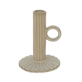 Alora Taper Candle Holder with Handle - Ceramic - L11 x W11 x H14 cm - White