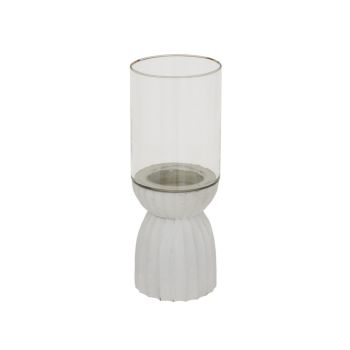 Carved Hurricane Lantern - Glass - L12 x W12 x H32 cm - White