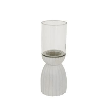 Large Carved Hurricane Lantern - Glass - L13 x W13 x H36 cm - White