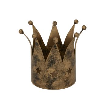 Antique Crown Tealight Holder - Metal - L7 x W7 x H8 cm - Gold