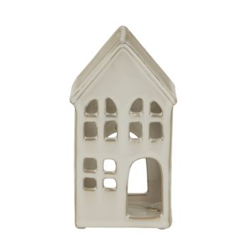 Large House Tea Light Holder Decoration - Ceramic - L7 x W11 x H20 cm - White