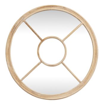 Washed Wood Round Window Mirror - Glass - L2 x W100 x H100 cm - Brown