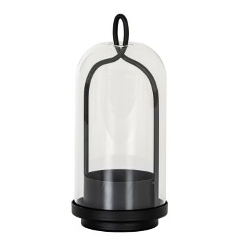 Nyx Medium Candle Holder with Glass Cloche - L10 x W10 x H19 cm - Black