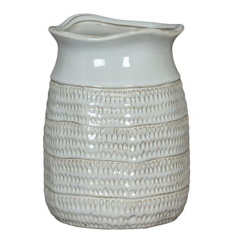 Tava Cylinder Hewn Vase - Ceramic - L19 x W19 x H28 cm - White