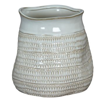 Tava Wide Hewn Vase - Ceramic - L26 x W26 x H26 cm - White
