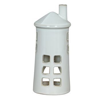 Rhea Large Lighthouse Tealight Candle Holder - Ceramic - L11 x W11 x H28 cm - White