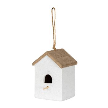 Hanging Bird House Ornament - Ceramic - L14 x W14 x H20 cm - Brown/White