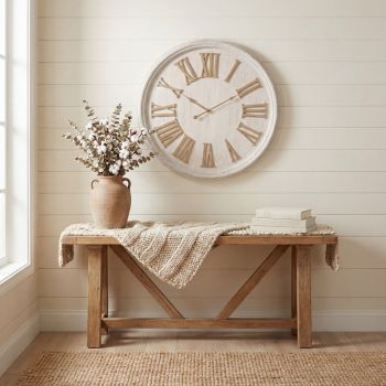 White Wash Clock with Wooden Numerals - Wood - L4 x W60 x H60 cm - White