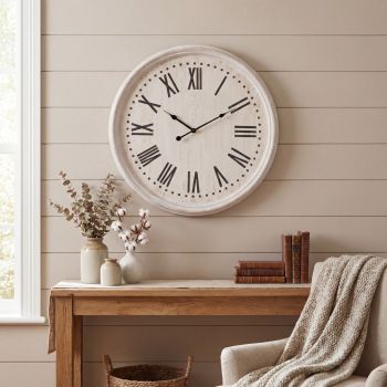 White Wash Clock with Black Numerals - Wood - L4 x W60 x H60 cm - White