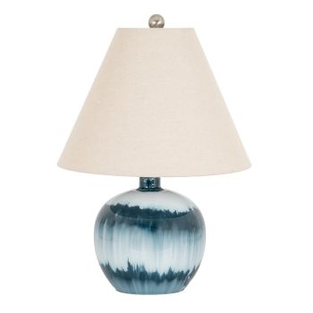 Ocean Shadows Squat Table Lamp with Linen Shade - Glass - L38 x W38 x H55 cm - Blue