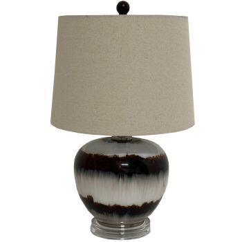 Sepia Shadows Squat Table Lamp with Linen Shade - Metal - L35 x W35 x H56 cm - Brown