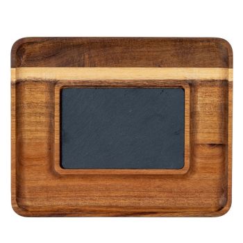 Acacia Serving Tray with Slate - L22 x W27 x H2 cm - Brown