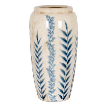 Large Blue Flora Tall Olpe Vase - Ceramic - L18 x W18 x H37 cm - White
