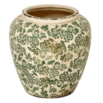 Large Green Clover Olpe Vase - Ceramic - L28 x W28 x H29 cm - White