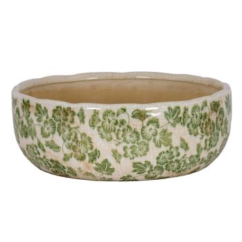 Small Green Clover Ceramic Bowl Pot - Ceramic - L20 x W20 x H8 cm - White