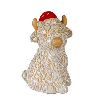 Merry Moo Cow Ornament Gazing Right - Ceramic - L8 x W7 x H13 cm - White