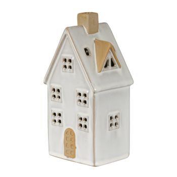 Alora Large Townhouse with LED Light - Ceramic - L10 x W8 x H19 cm - White