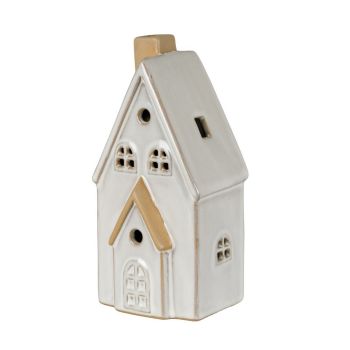 Alora Medium Townhouse with LED Light - Ceramic - L8 x W7 x H17 cm - White