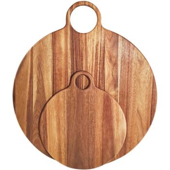 Small Round Acacia Serving Board with Handle - Acacia - L1 x W30 x H35 cm - Brown