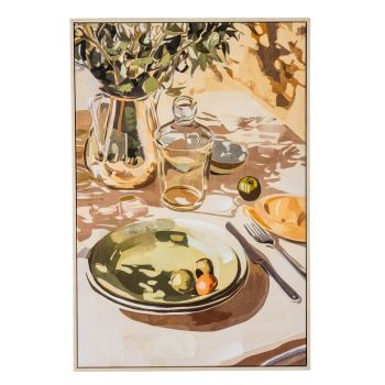 Alfresco Evening Hand-Painted Canvas Wall Art in Wooden Frame - L3 x W62 x H92 cm - Multi-Coloured